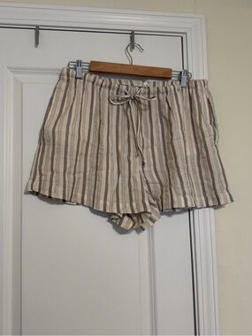 aerie Striped Drawstring Linen-Blend Women’s Shorts - Beige & Cream